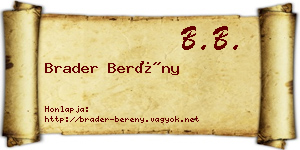 Brader Berény névjegykártya